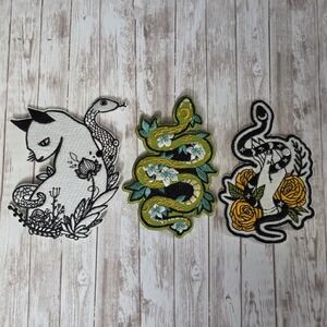 Hot Topic Snake Embroidered Iron-On Patch Lot 3 Cat Floral Hand Goth NWT